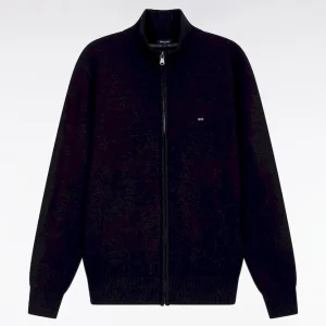 Alternative view of Cardigan zippé en laine et coton marine coupe droite