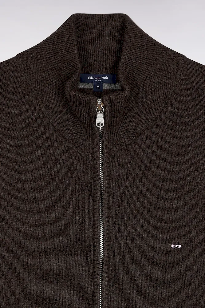 Cardigan zippé en laine et coton marron coupe droite – Bild 6