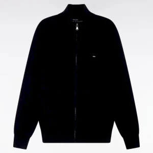 Alternative view of Cardigan zippé en laine et coton noir coupe droite