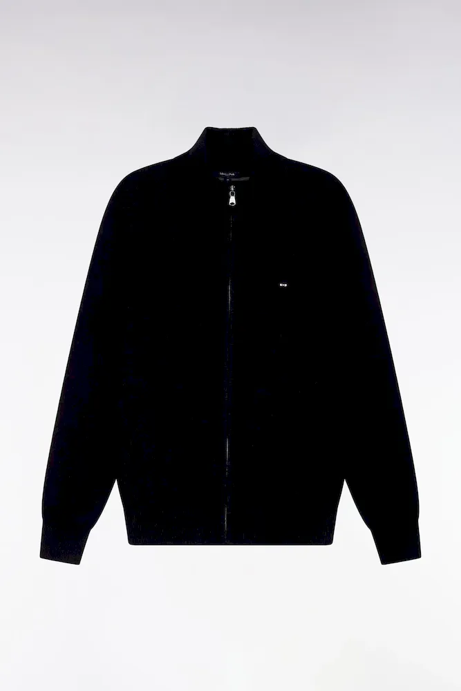 Cardigan Zippé En Laine Et Coton Noir Coupe Droite