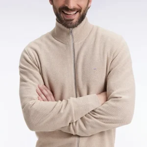 Cardigan en coton nid d'abeille beige coupe droite