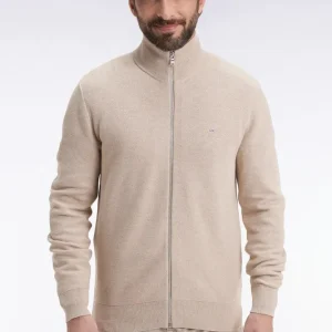 Alternative view of Cardigan en coton nid d'abeille beige coupe droite