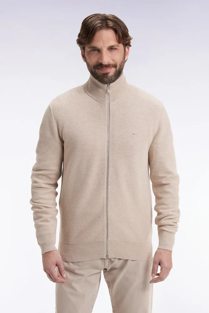 Cardigan En Coton Nid D'abeille Beige Coupe Droite