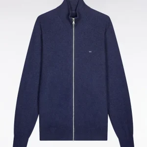 Alternative view of Cardigan en coton nid d'abeille marine coupe droite