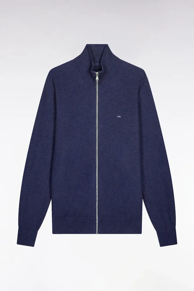 Cardigan En Coton Nid D'abeille Marine Coupe Droite