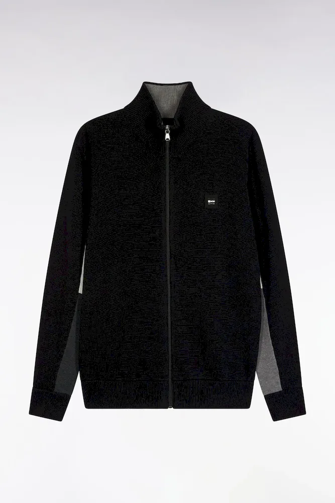 Cardigan En Coton Noir à Intérieur De Manches Contrasté