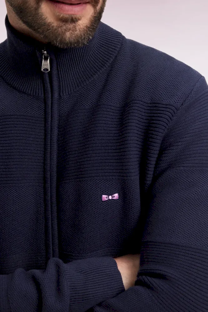 Cardigan zippé en coton nid d'abeille marine coupe droite – Bild 4