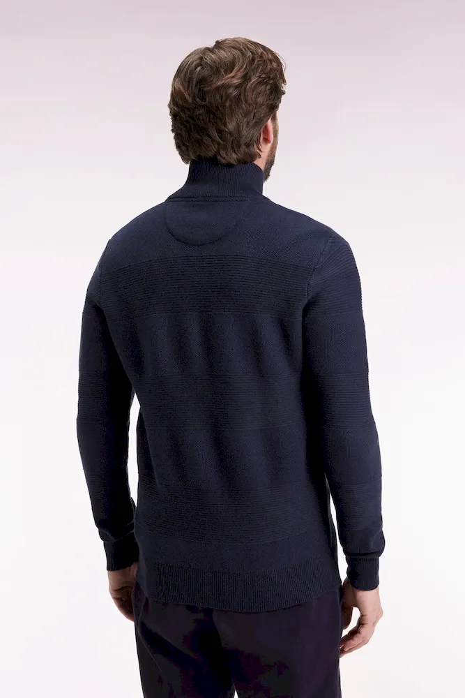 Cardigan zippé en coton nid d'abeille marine coupe droite – Bild 5