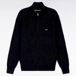 Alternative view of Cardigan zippé en coton nid d'abeille noir coupe droite