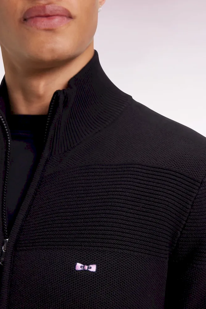 Cardigan zippé en coton nid d'abeille noir coupe droite – Bild 4