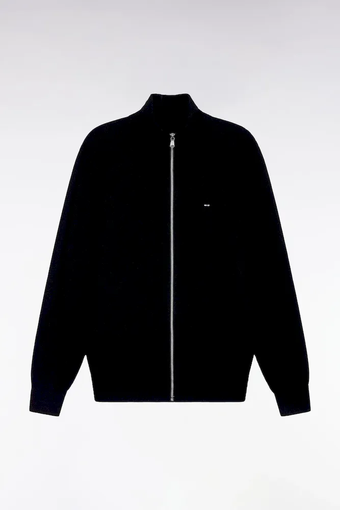 Cardigan En Laine Mérinos Noir Coupe Droite