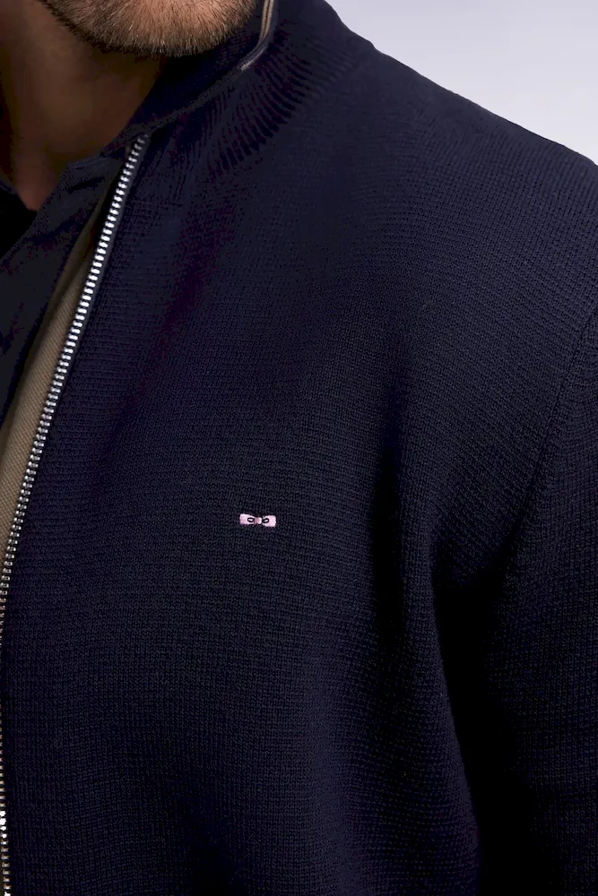 Cardigan en laine mérinos marine coupe droite – Bild 4