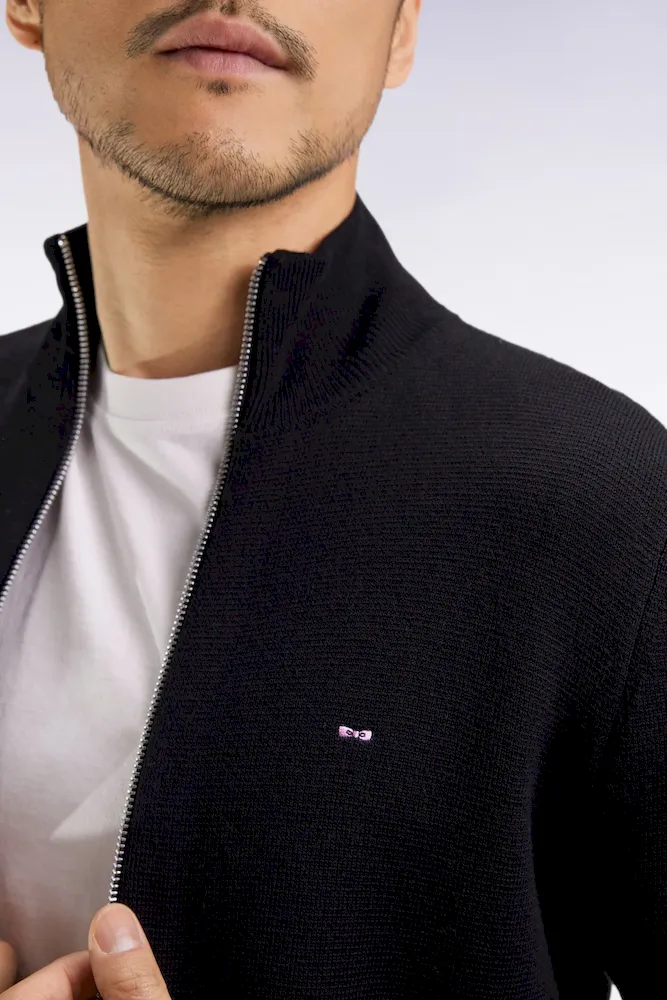 Cardigan en laine mérinos noir coupe droite – Bild 4