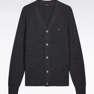 Alternative view of Cardigan en laine et coton gris coupe droite