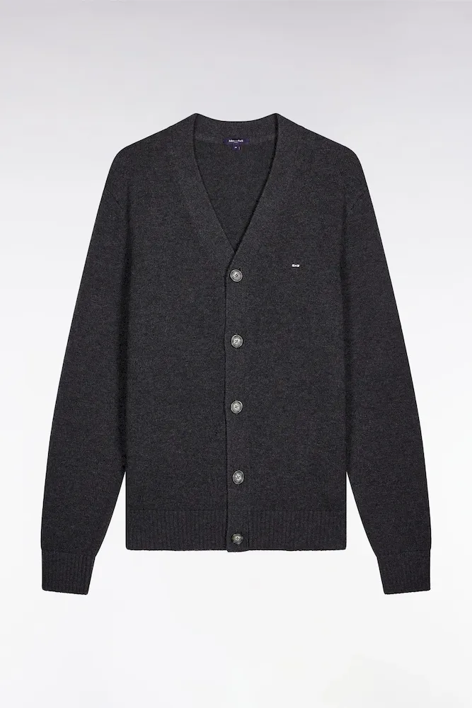 Cardigan En Laine Et Coton Gris Coupe Droite