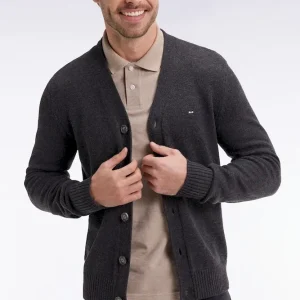 Cardigan en laine et coton gris coupe droite