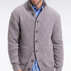 Cardigan en laine vierge et alpaga mélangés gris coupe droite