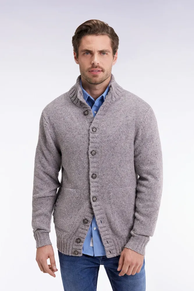 Cardigan en laine vierge et alpaga mélangés gris coupe droite – Bild 3