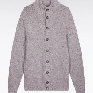 Alternative view of Cardigan en laine vierge et alpaga mélangés gris coupe droite