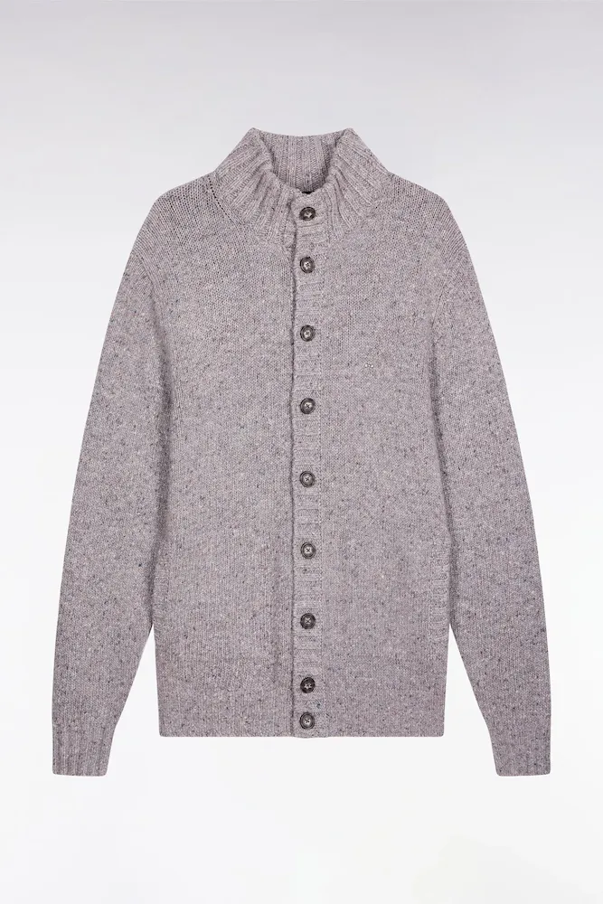 Cardigan En Laine Vierge Et Alpaga Mélangés Gris Coupe Droite
