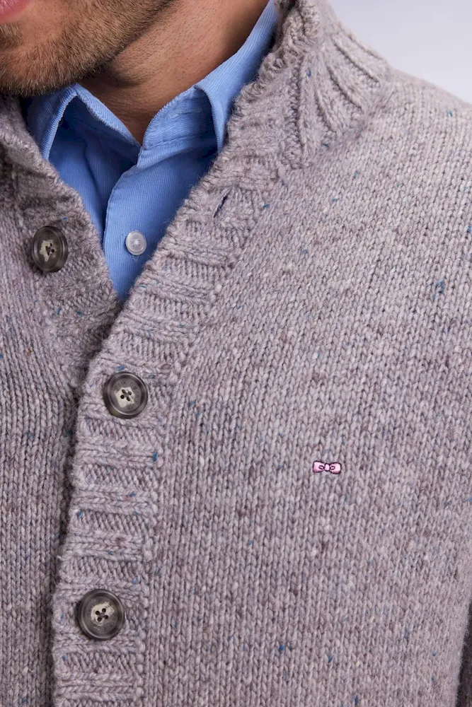 Cardigan en laine vierge et alpaga mélangés gris coupe droite – Bild 4
