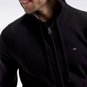 Pull à capuche zippé en coton noir coupe droite