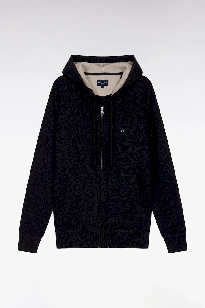 Pull à Capuche Zippé En Coton Noir Coupe Droite