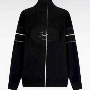 Alternative view of Cardigan zippé en coton noir à liserés colorés coupe droite