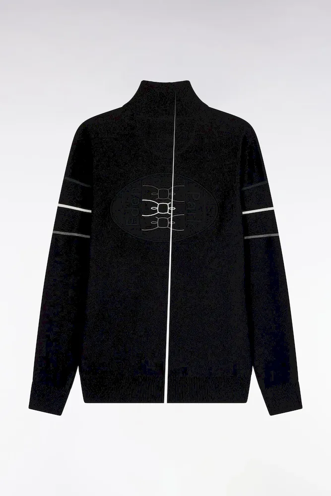 Cardigan Zippé En Coton Noir à Liserés Colorés Coupe Droite