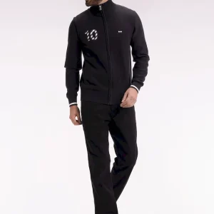 Cardigan zippé en coton marine broderie 10 noir coupe droite