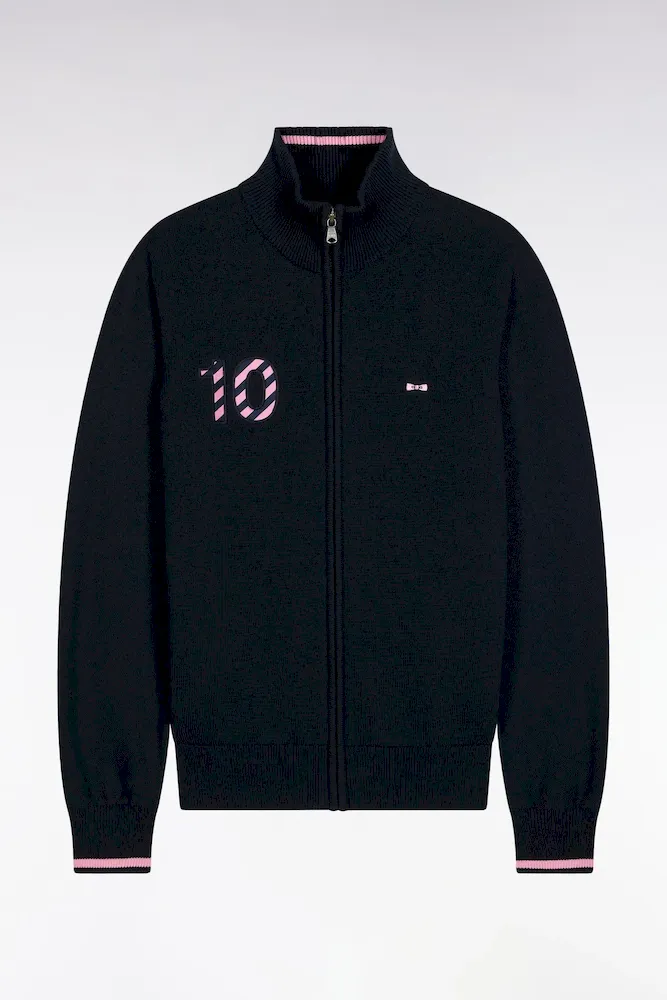 Cardigan Zippé En Coton Marine Broderie 10 Marine Coupe Droite