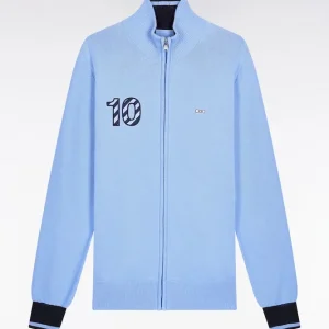 Alternative view of Cardigan zippé en coton marine broderie 10 ciel coupe droite