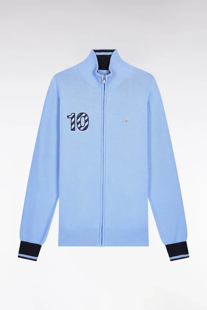 Cardigan Zippé En Coton Marine Broderie 10 Ciel Coupe Droite