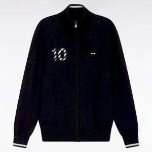 Alternative view of Cardigan zippé en coton marine broderie 10 noir coupe droite