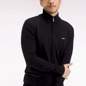 Cardigan zippé en coton noir coupe droite