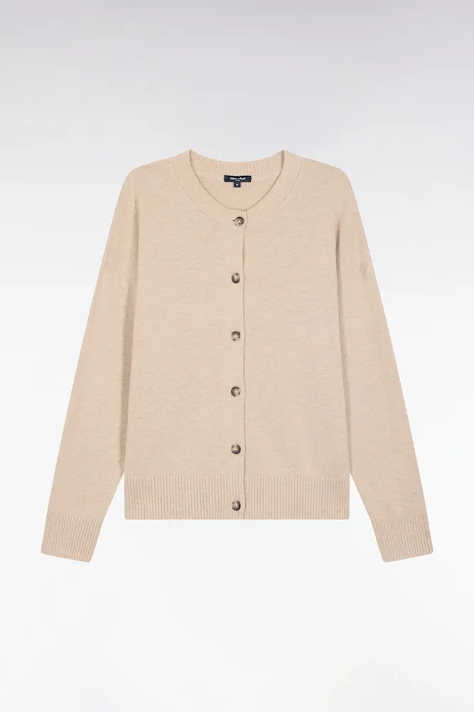 Cardigan En Laine Et Coton Beige Coupe Relaxed
