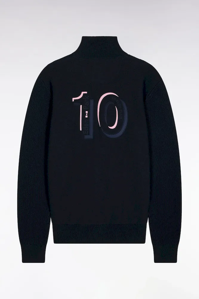 Cardigan Zippé En Coton Marine à Rayures Roses Coupe Droite