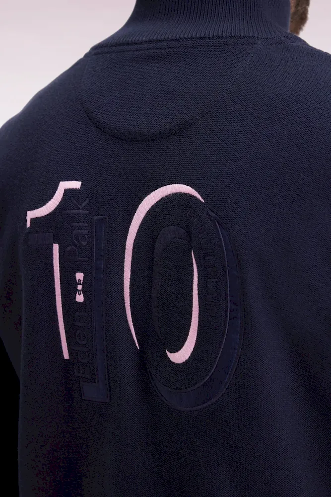 Cardigan zippé en coton marine à rayures roses coupe droite – Bild 4