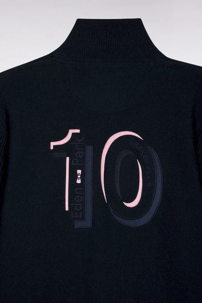 Cardigan zippé en coton marine à rayures roses coupe droite – Bild 6