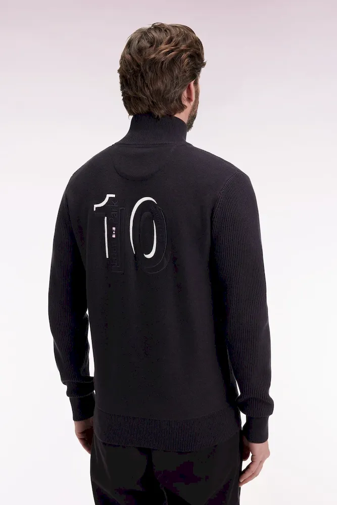 Cardigan zippé en coton noir à rayures grises coupe droite – Bild 5