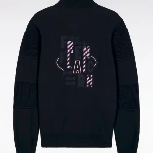 Alternative view of Cardigan zippé en coton marine broderie dos rose