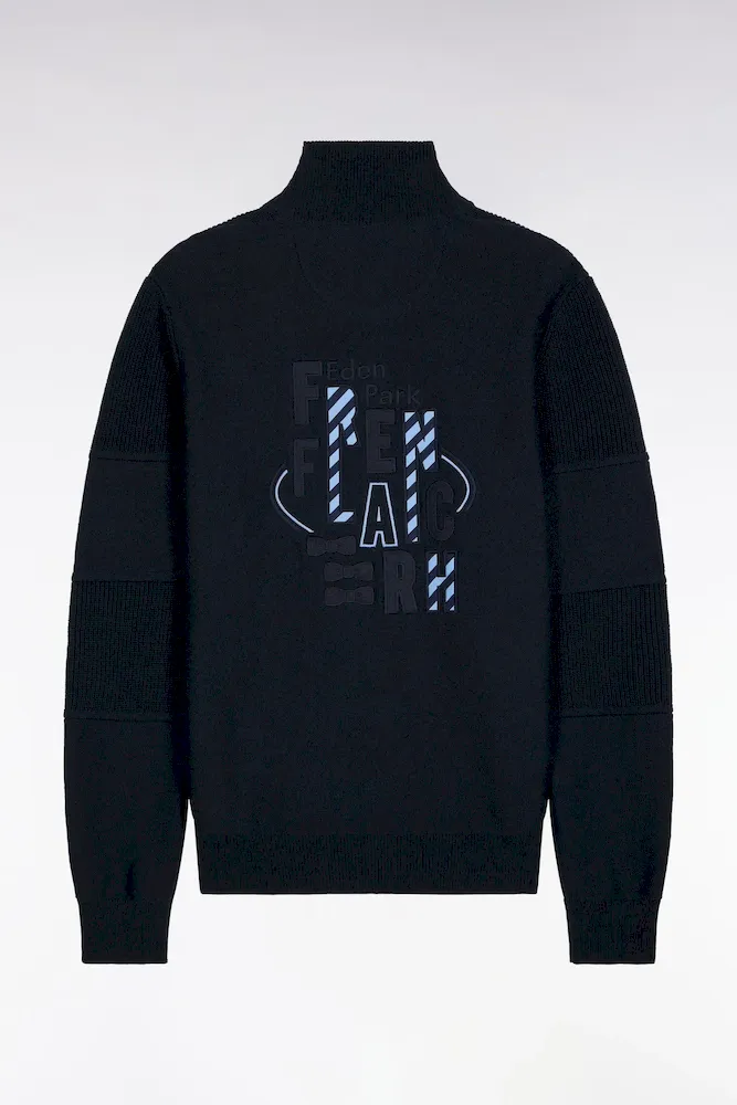 Cardigan Zippé En Coton Marine Broderie Dos Ciel