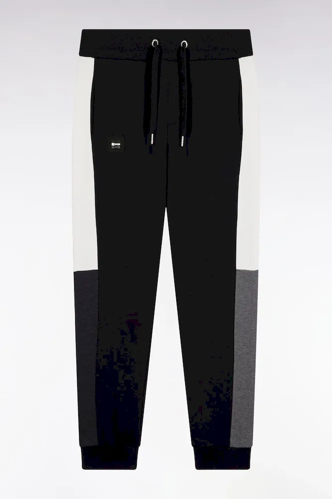 Jogging En Molleton Gratté Noir Colorblock Coupe Droite