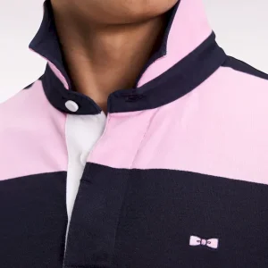 Maillot à manches courtes en coton rayé rose et marine