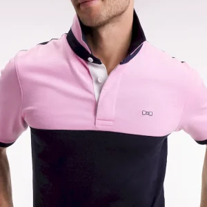 Maillot à manches courtes en coton bicolore marine et rose