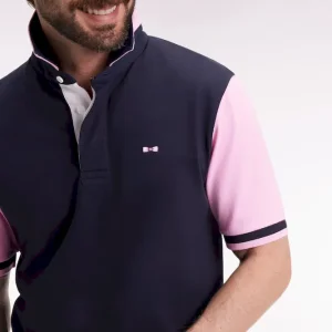 Maillot à manches courtes en coton marine manches roses