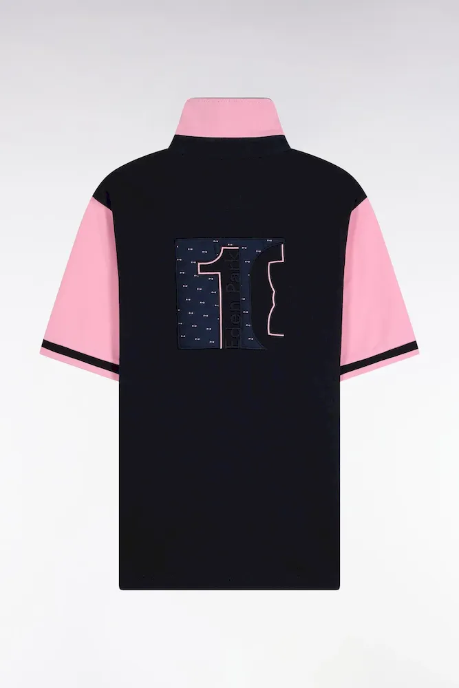 Maillot à Manches Courtes En Coton Marine Manches Roses