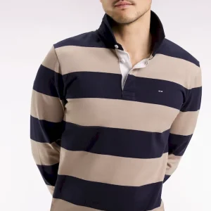 Maillot manches longues en jersey à rayures rugby beige et noir