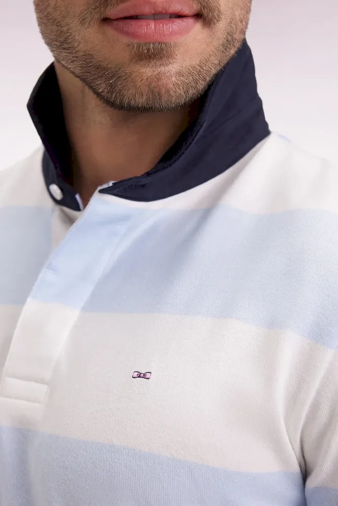 Maillot manches longues en jersey à rayures rugby ciel et écru – Bild 4