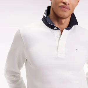 Maillot manches longues en jersey blanc dessous de col rayé